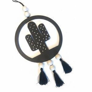 Black Cactus Wooden Wall Hanging with Tassels